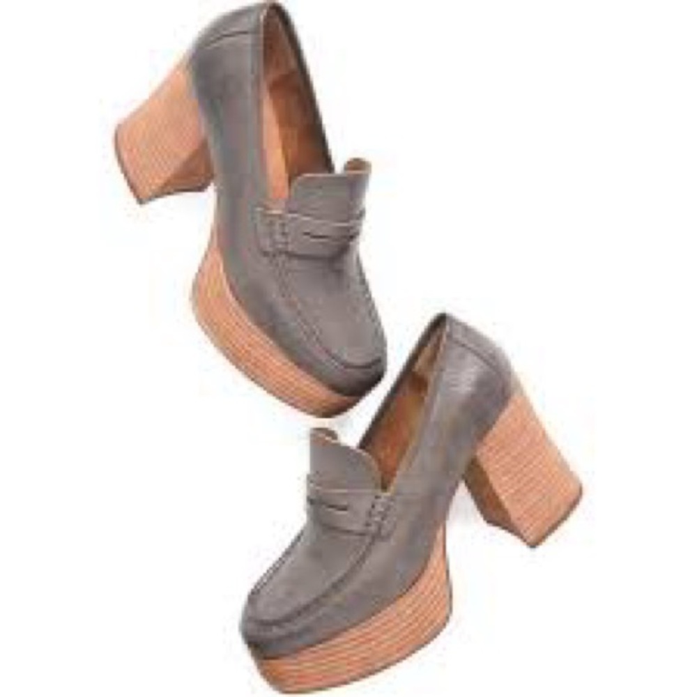 Kork-Ease Barbara Leather Platform Penny Loafer Pump Grey Shoes Sz 6